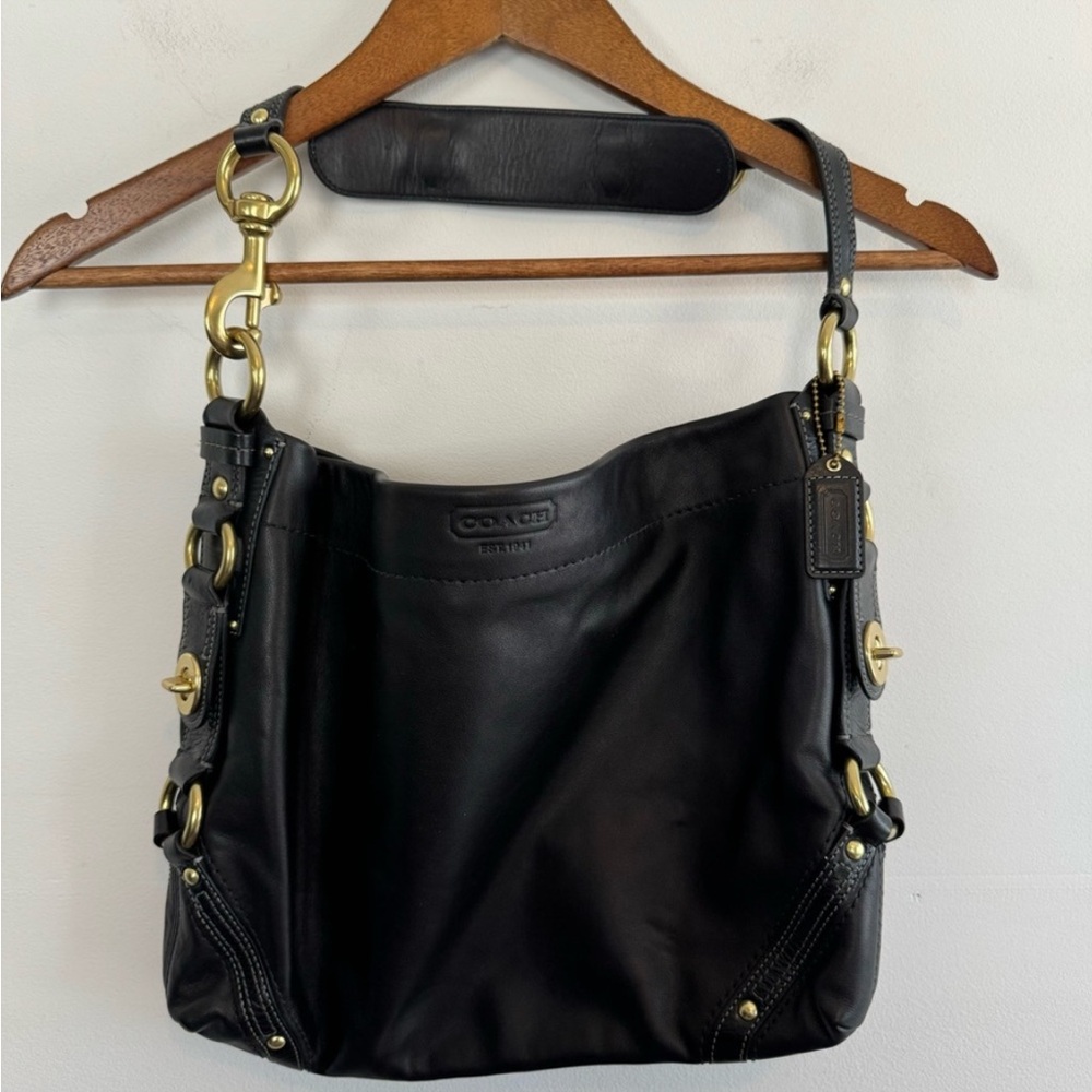 Coach large black leather tote